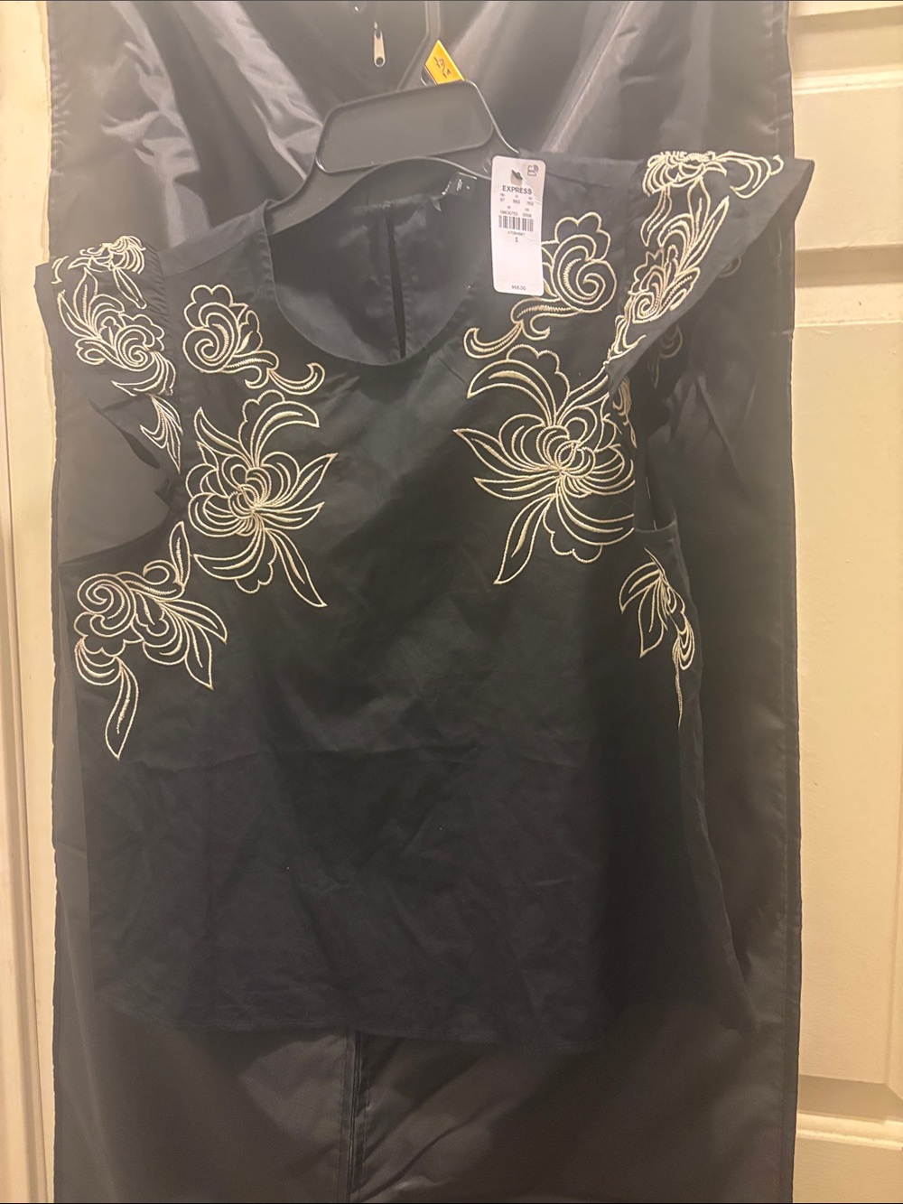 Express Black Blouse with Cream Floral Embroidery